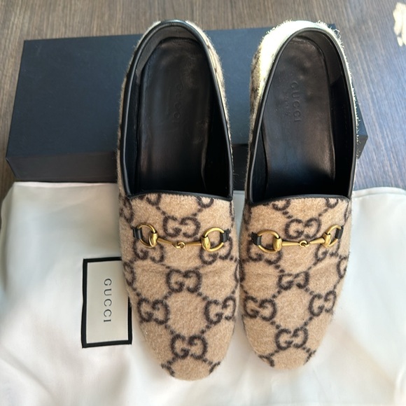 GUCCI Jordaan Wool 1955 Horsebit Accent Loafers, Size 39 - Picture 5 of 9